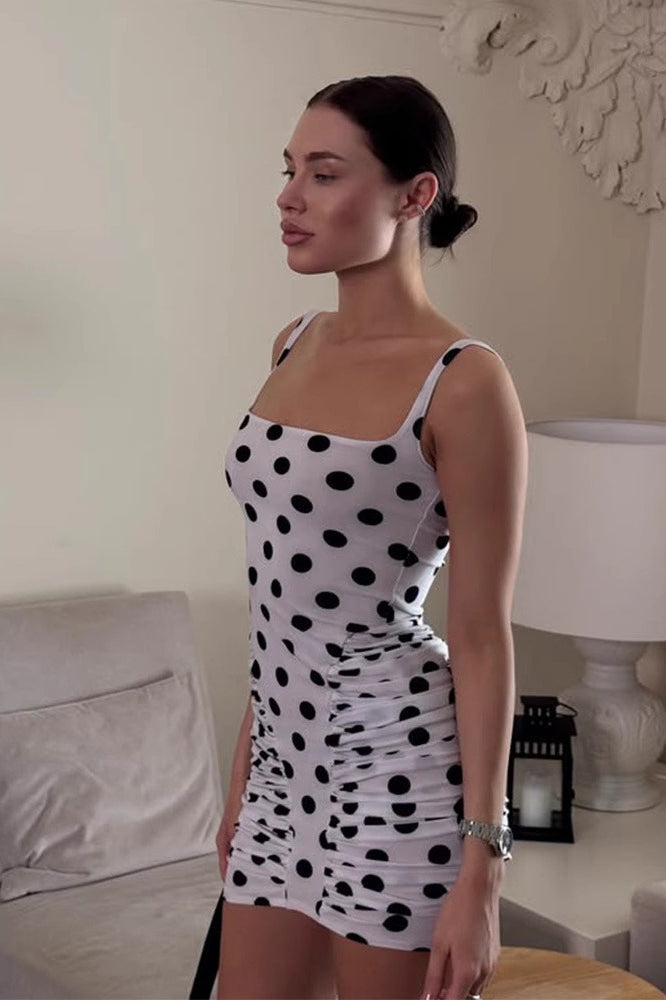 Vintage Polka Dot Ruched Bodycon Mini Dress image 3