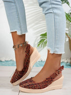 Aurelia Wedge Sandals detail view styled for Avrienne