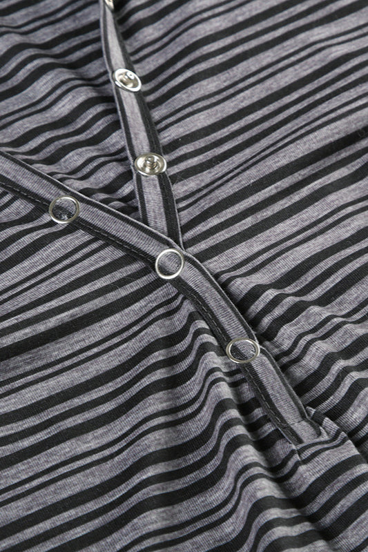 Hooded Striped Color Block Button V Neck Long Sleeve Blouse image 4