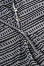 Hooded Striped Color Block Button V Neck Long Sleeve Blouse image 4