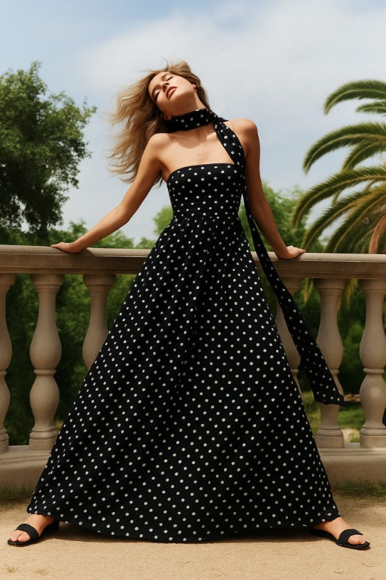 Polka Dot Off-Shoulder Cami Tie Maxi Dress image 2