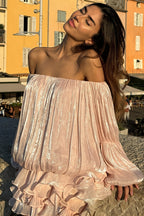 Off Shoulder Ruffle Shiny Fabric Mini Dress image 4