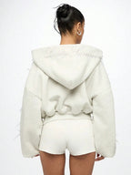 Embroidered Side Bow Zip Up Hoodie image 6