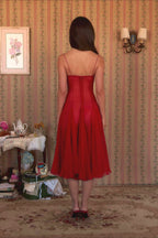 3D Flower Deep V Patchwork Spaghetti Strap Romantic Midi Dress image 12