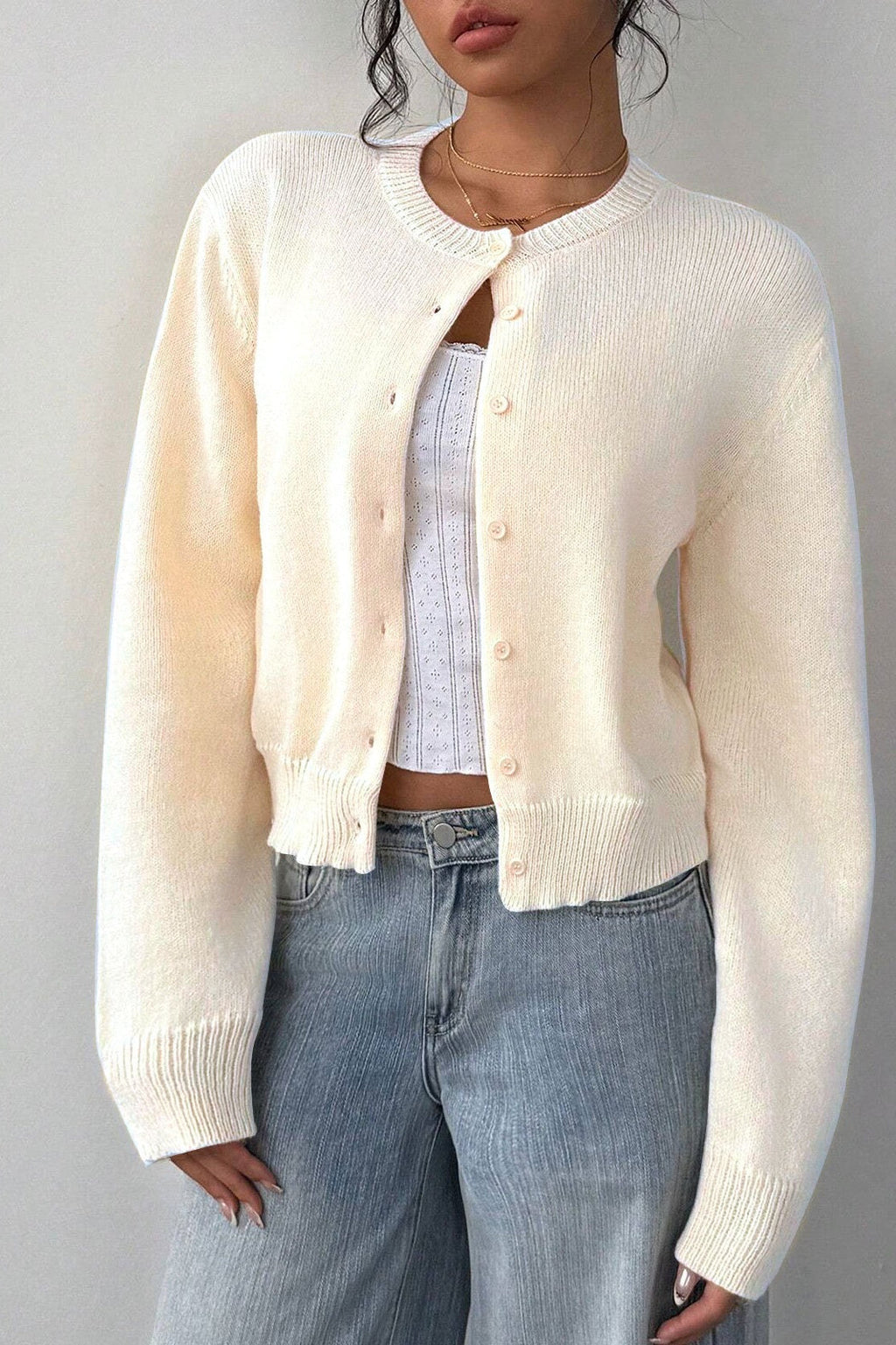 Lightweight Round Neck Button Cardigan image 8