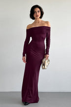 Vintage Solid Off-the-shoulder Bodycon Maxi Dress image 1