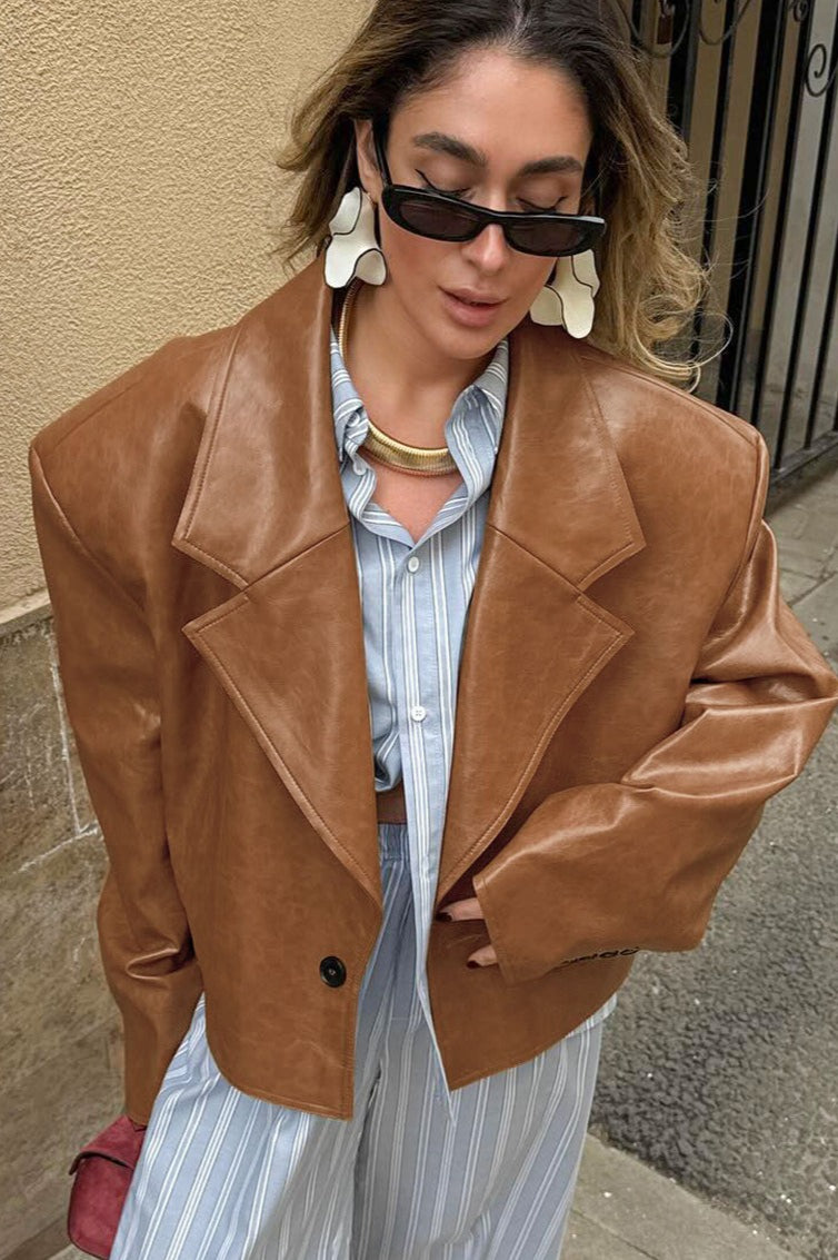 Vintage Oversized PU Leather Blazer image 2
