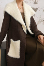 Faux Fur Collar Long Patchwork Loose Knit Overcoat image 5