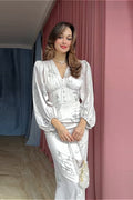 V Neck Printed Waist Belted Elegant Long Sleeve Slim Maxi Floral Dress image 1