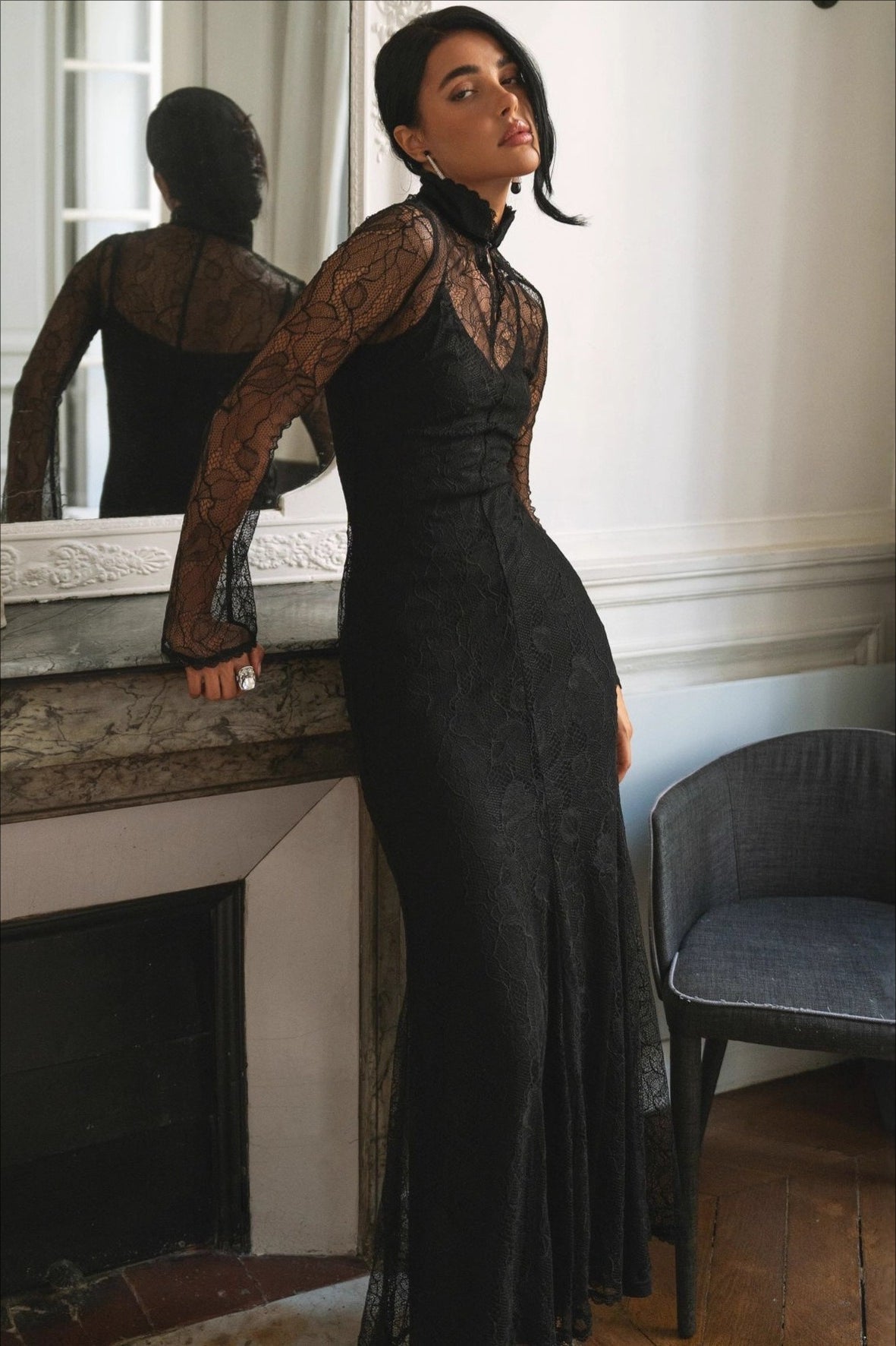 Sexy Lace Patchwork Fitted Cutout Maxi Dress image 2