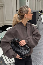 Suede Stand Collar Bomber Jacket image 2