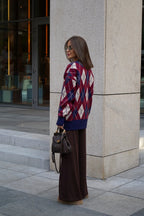 Thick Plaid V Neck Loose Long Sleeve Knit Cardigan image 5