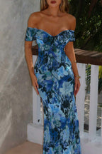 Tie Strapless Ruffled Print Sexy Bodycon Maxi Dress image 13