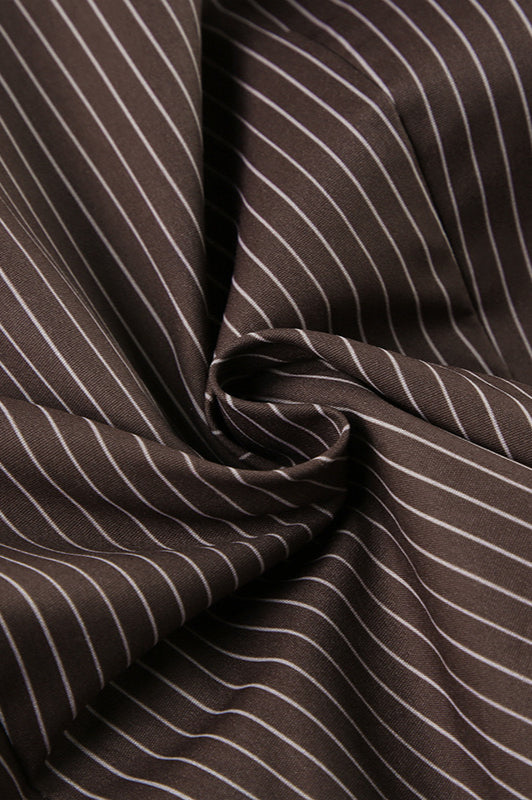 Polo Collar Striped Button Front Fitted Waist Blouse image 4