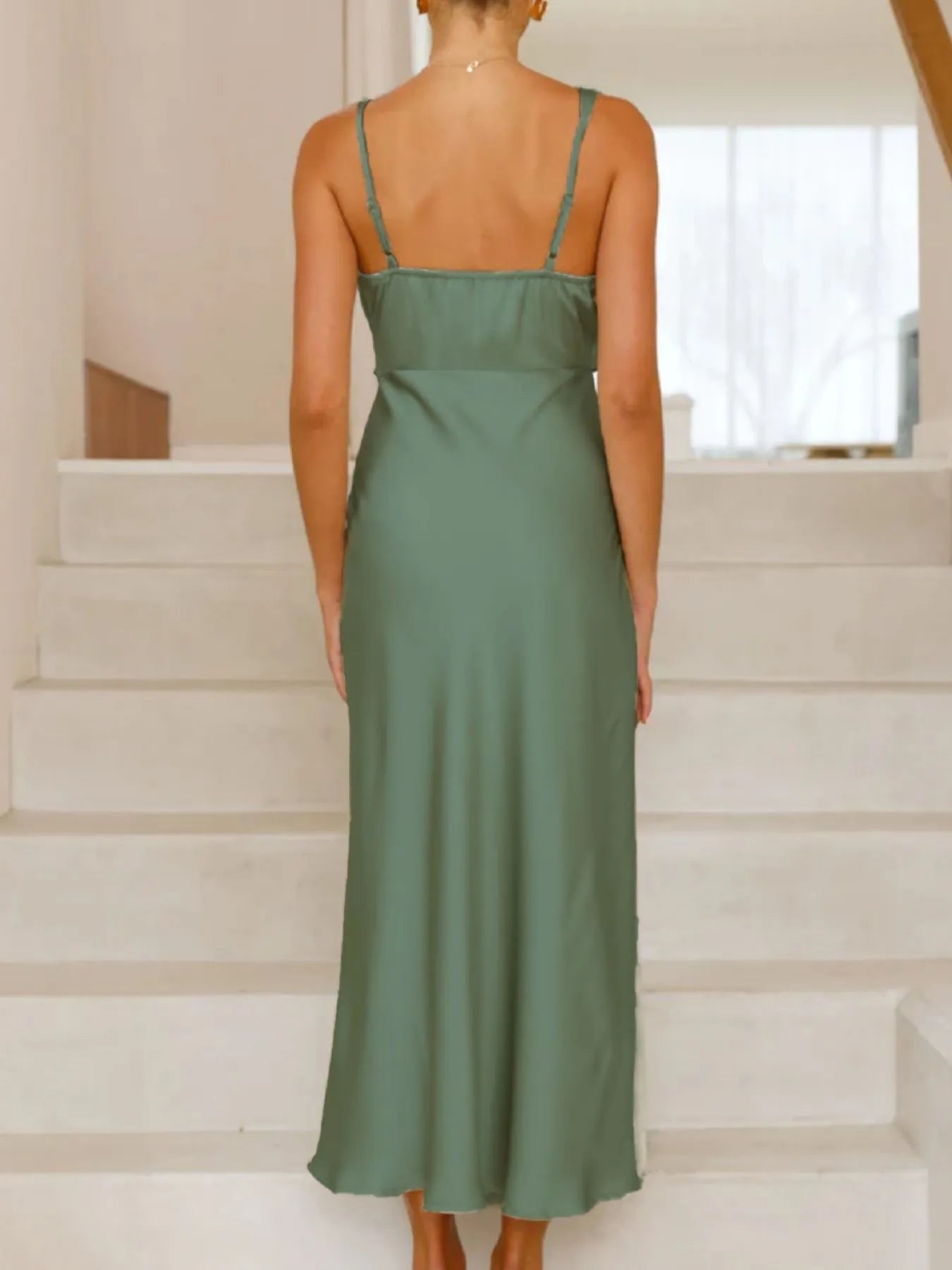 Willa Satin Dress detail view styled for Avrienne