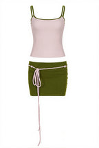 Sexy Contrast Panel Shirred Cami Low Rise Skirt Sets image 5