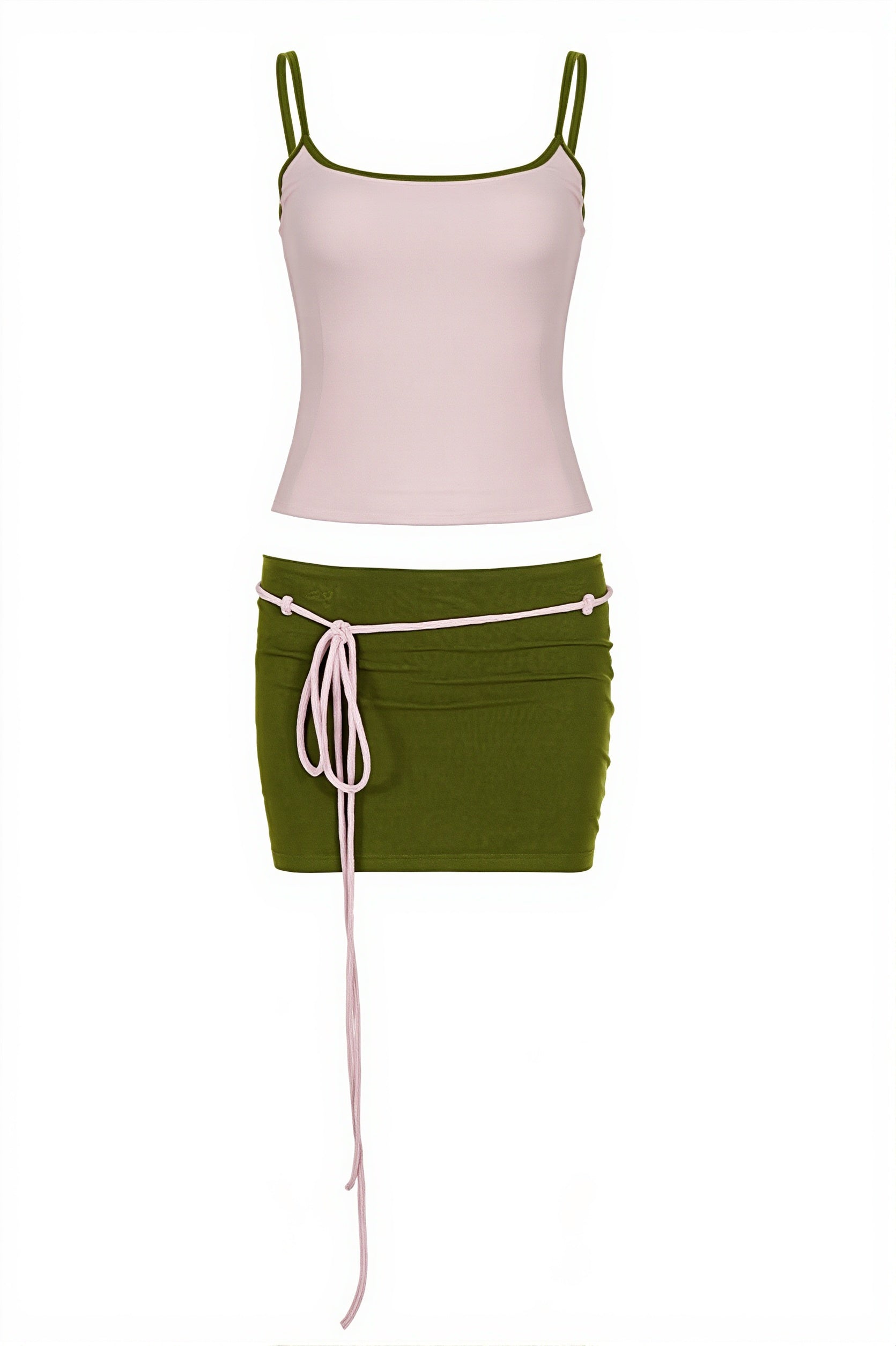 Sexy Contrast Panel Shirred Cami Low Rise Skirt Sets image 5