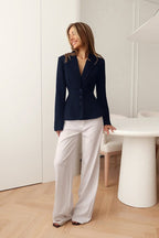 Fitted Waist V-Neck Padded Shoulder Long Sleeve Blazer image 4