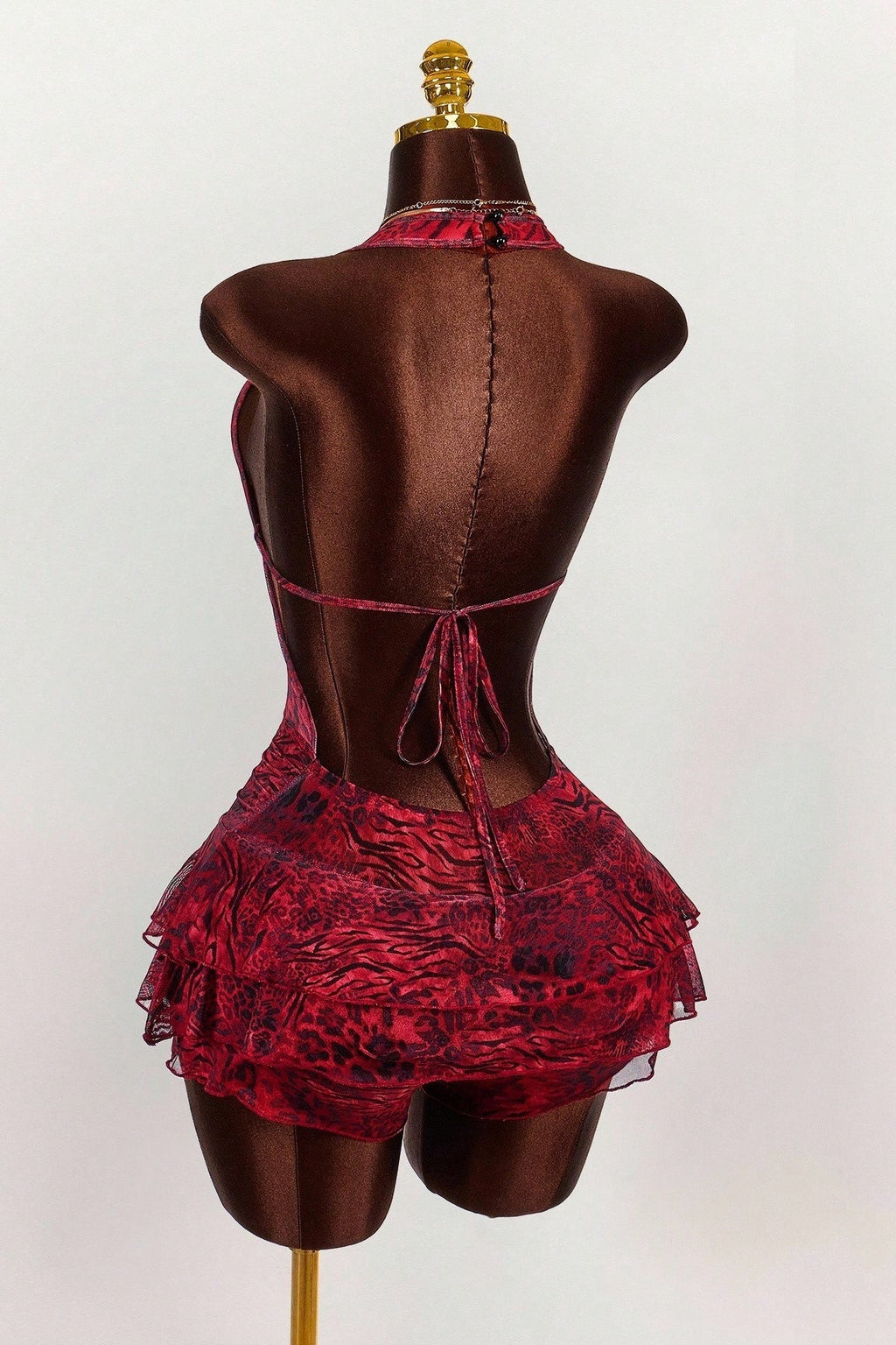Leopard Print Sexy Halter Tie Tiered Mini Dress image 8