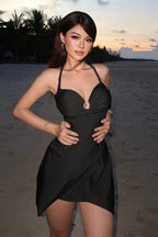 Solid Sexy Halter Bandeau Waist Cinched Mini Dress image 9