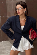 Striped Chic Casual Loose Padded Shoulder Blazer image 1