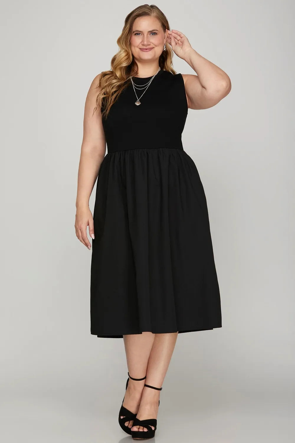 Antonella Midi Dress detail view styled for Avrienne