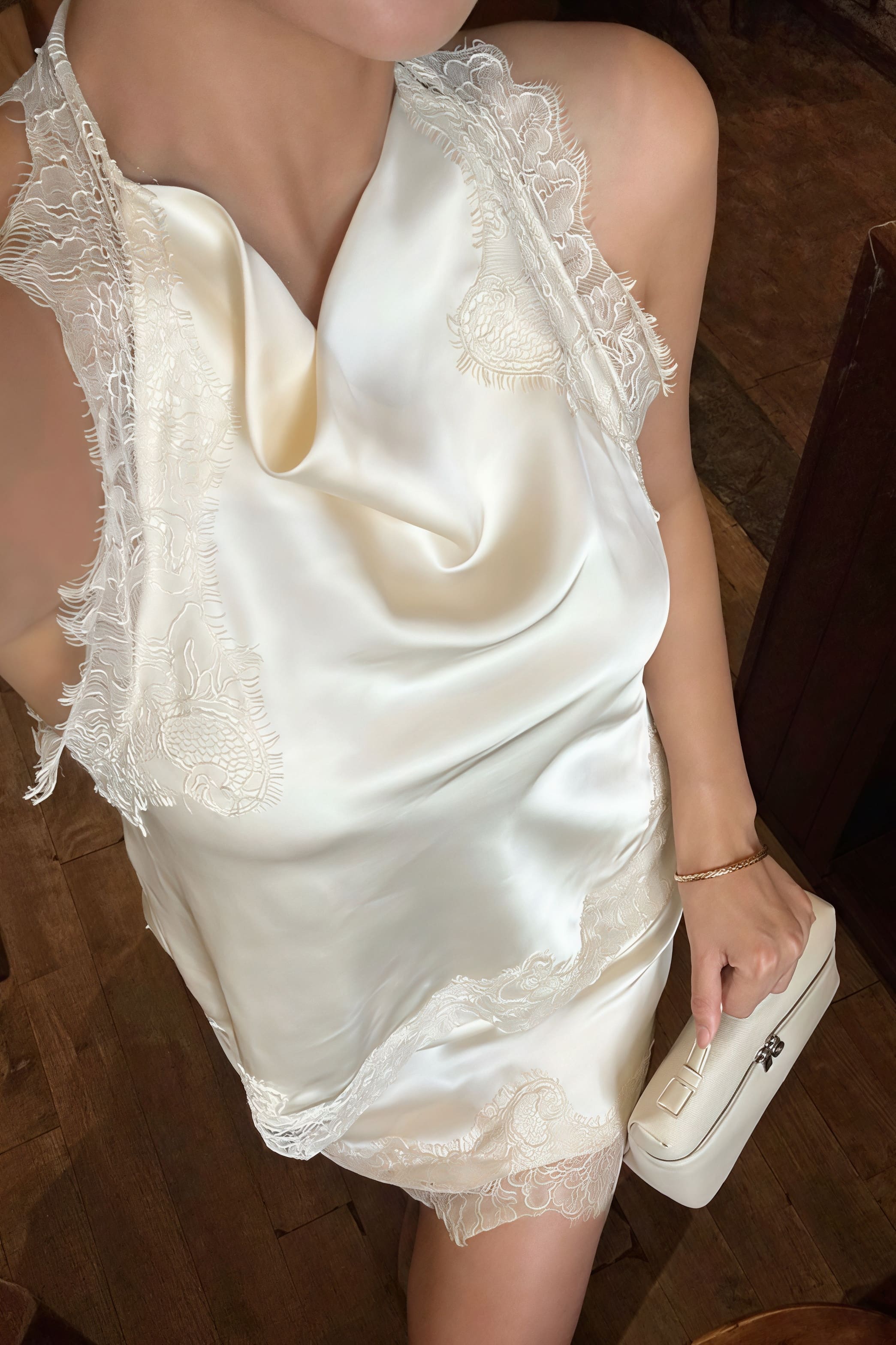 Lace Sleeveless Draped Collar Halter Mini Dress image 4