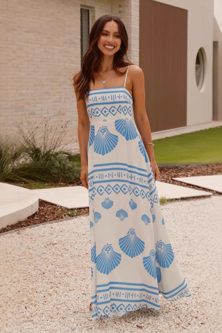 Shell Print High Waist Flowy Cami Maxi Dress image 1