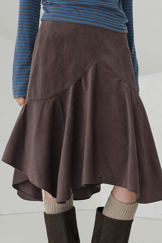 Retro Brown High Waist Asymmetrical Skirt image 3