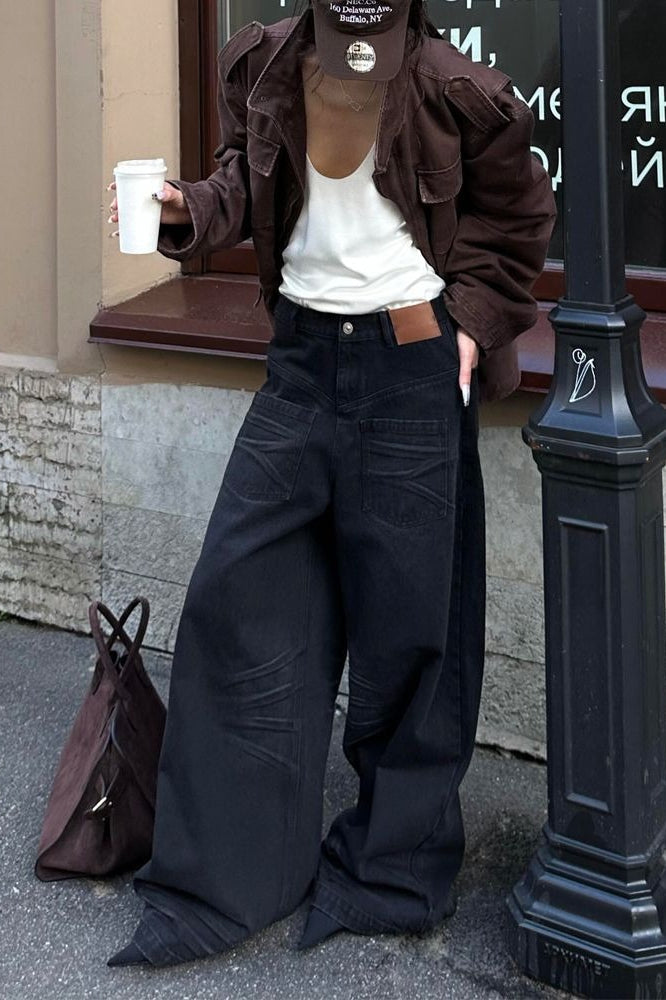 Vintage Washed Reverse Pocket Wide Leg Floor Jeans image 4
