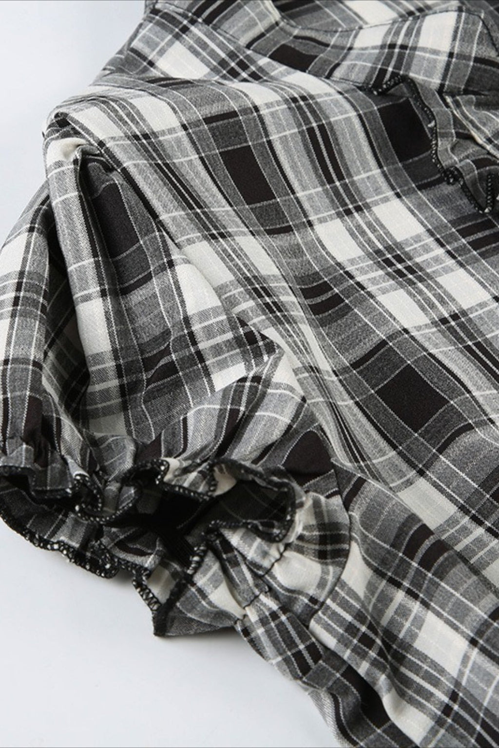 British Plaid Ruffled V Neck Puff Sleeve Blouse image 12