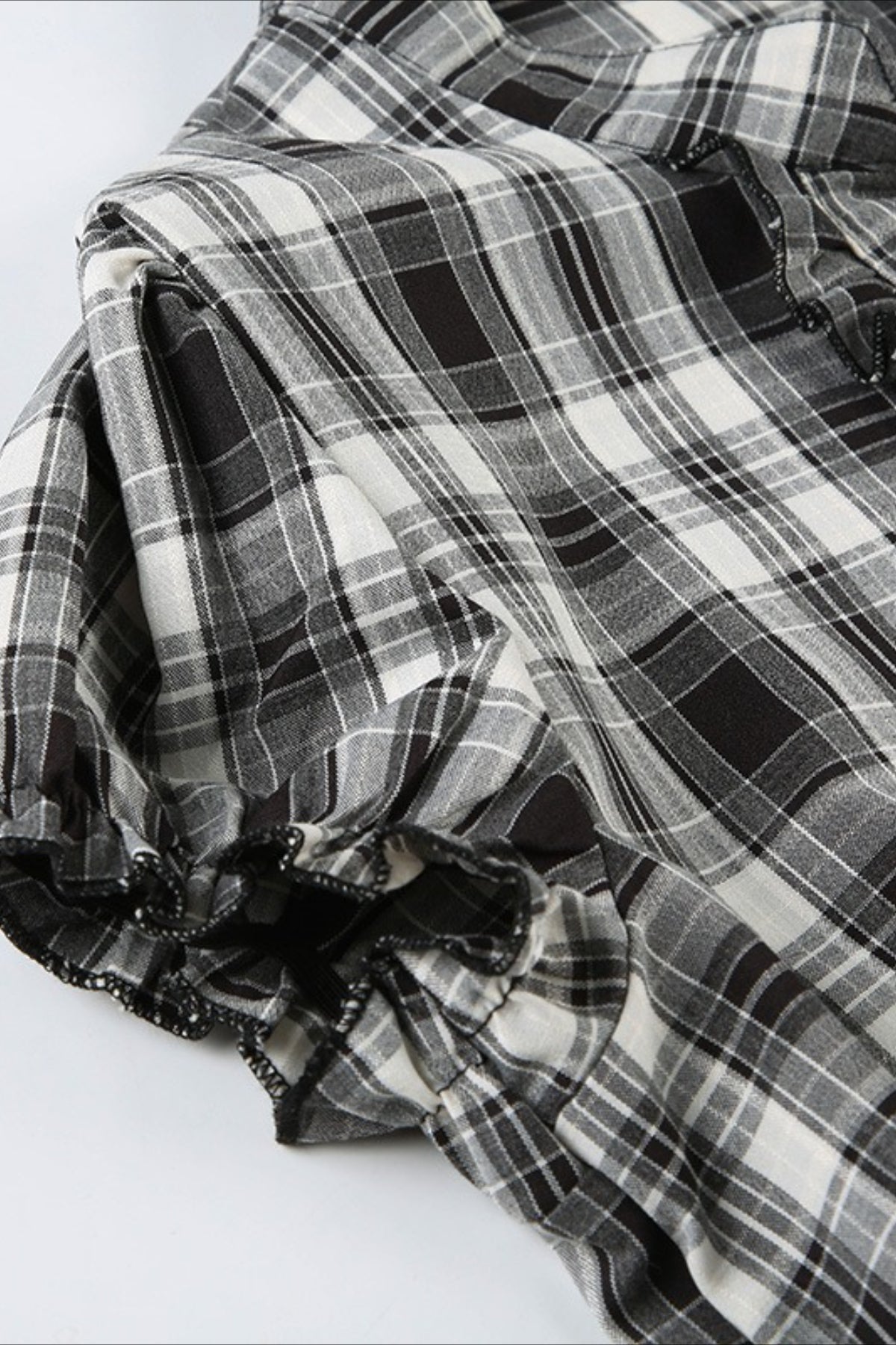 British Plaid Ruffled V Neck Puff Sleeve Blouse image 12
