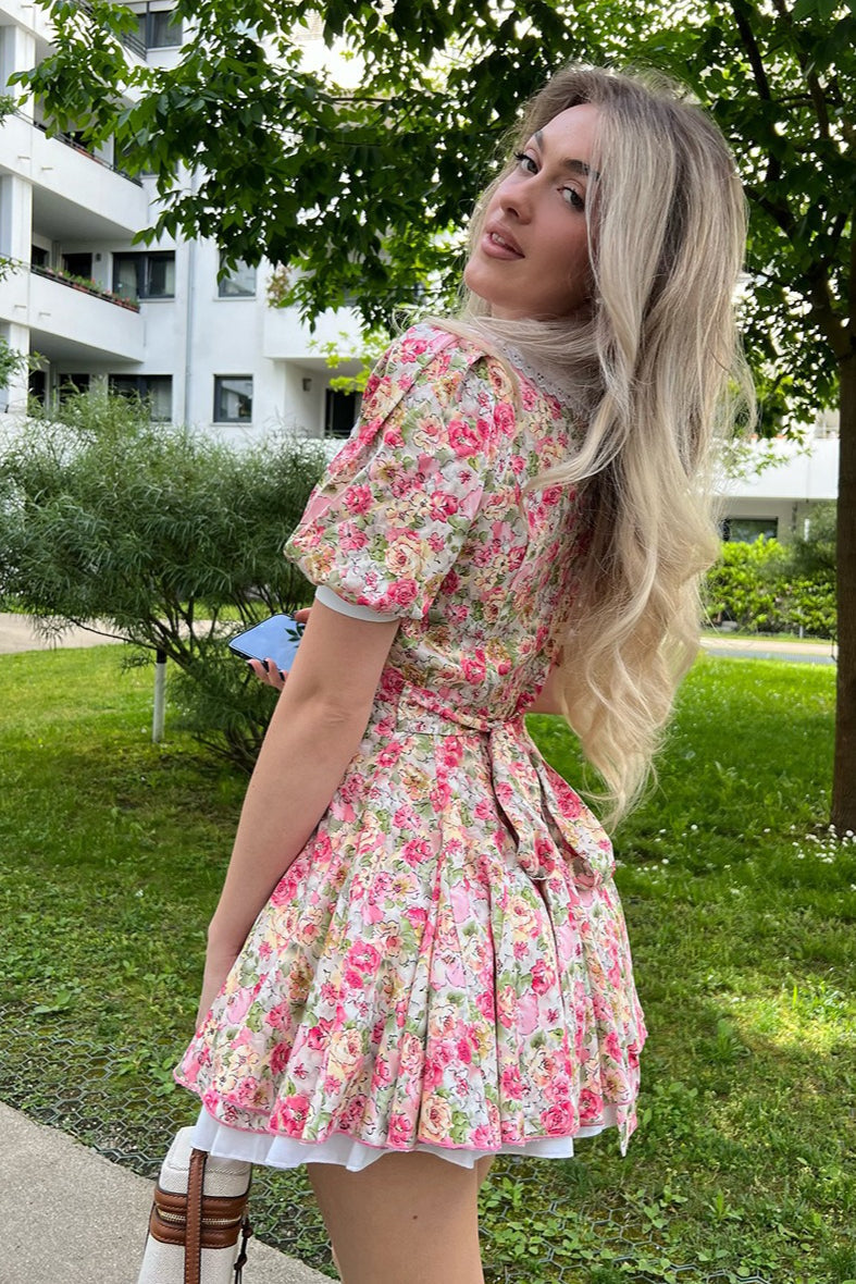 Peter Pan Collar Floral Puff Sleeve Button Mini Dress image 4