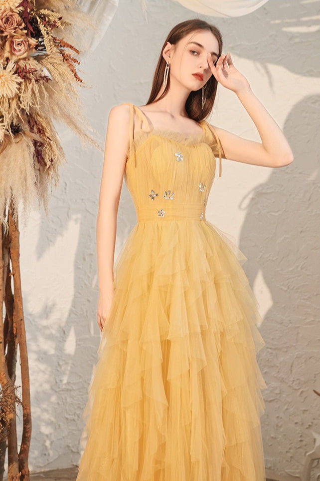 Yellow Spaghetti Strap Mini Formal Dress image 4