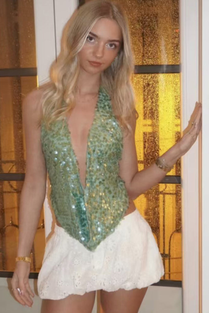 Sequin Halter Backless Top image 3