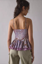 Retro Lace Mesh Splice Floral Cami Top image 6