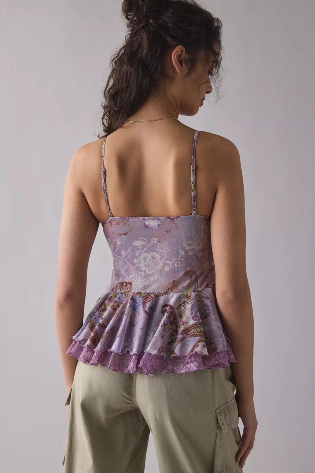 Retro Lace Mesh Splice Floral Cami Top image 6