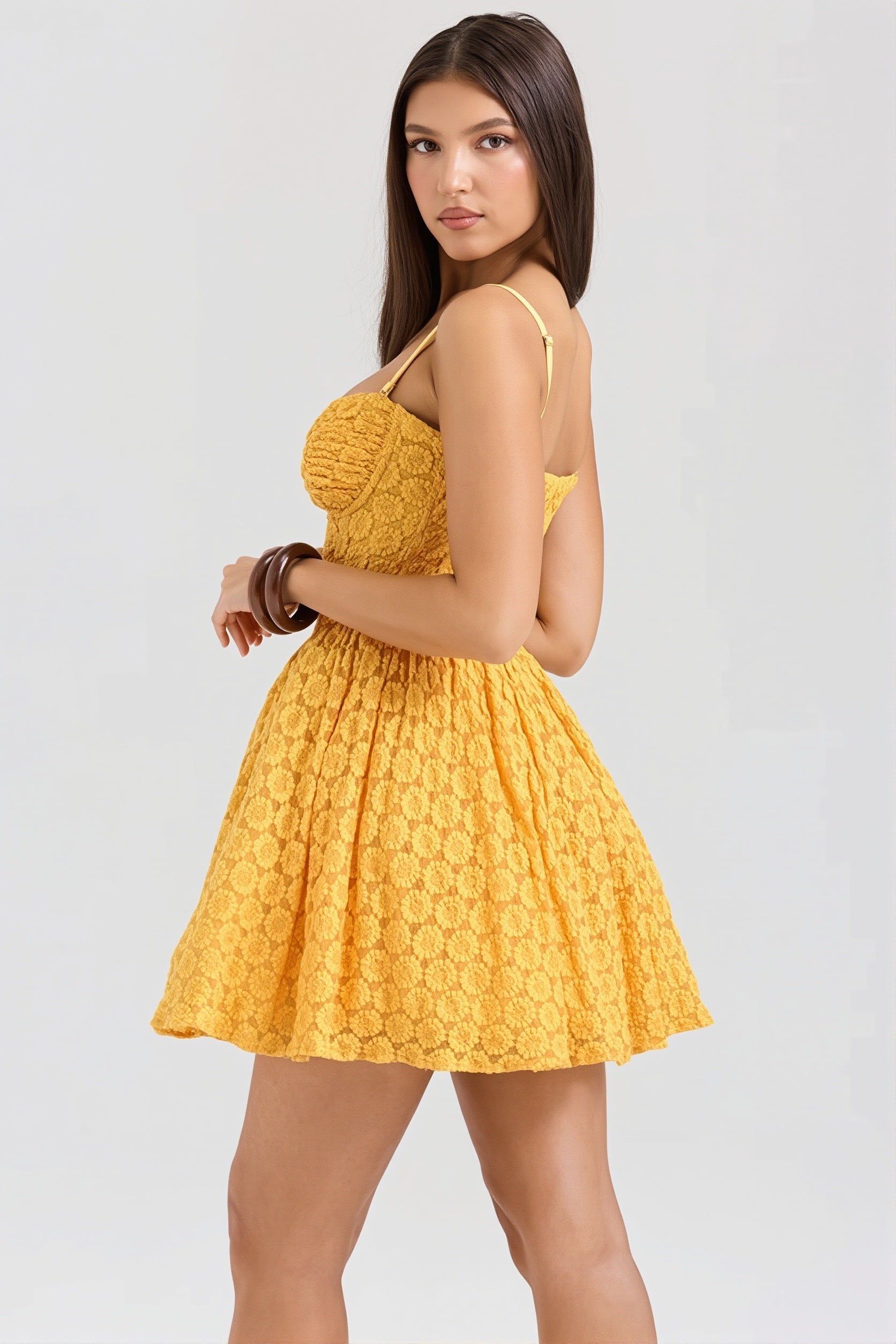 Lace Jacquard Backless Puff Mini Dress image 4