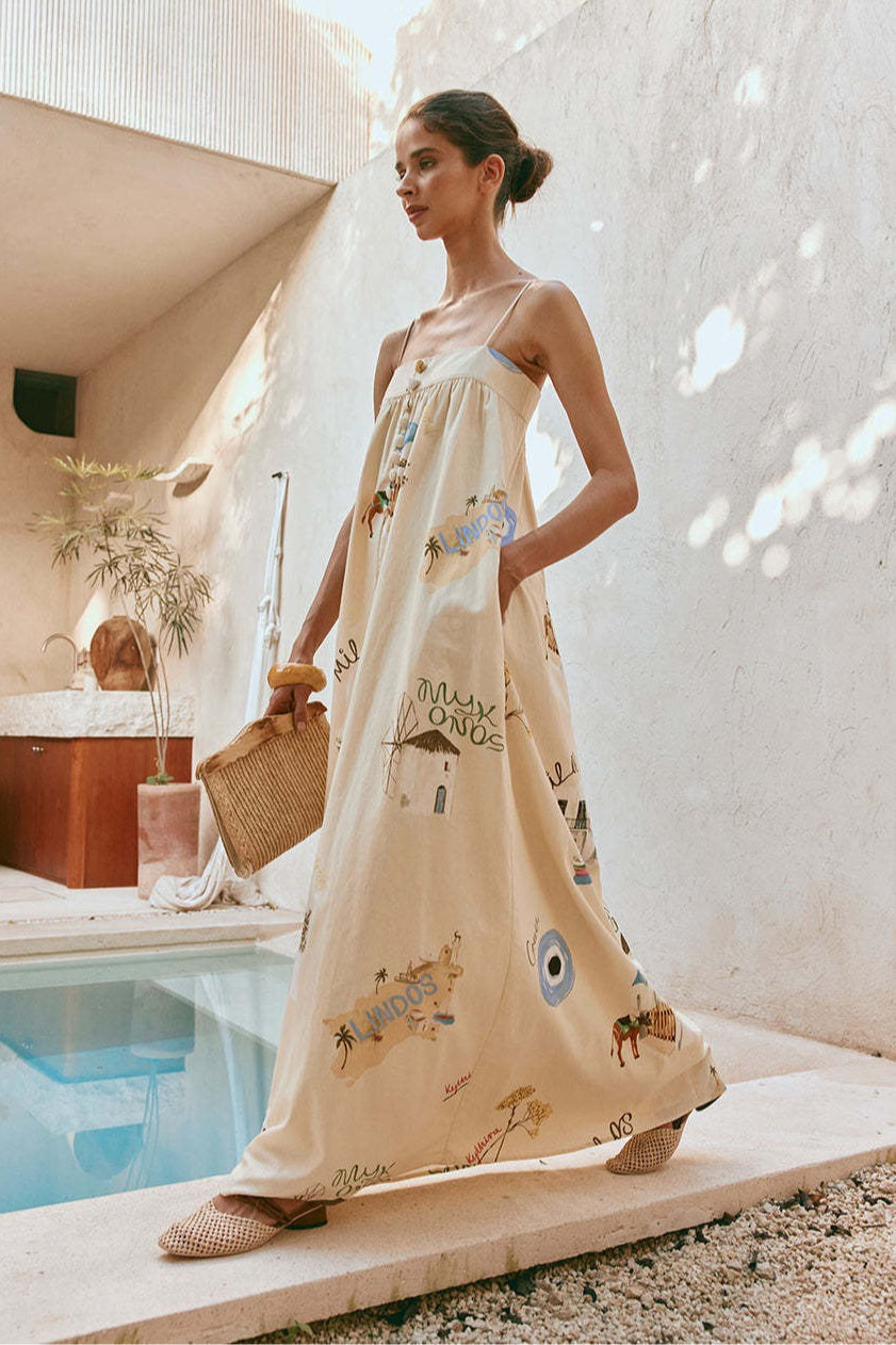 Sexy Spaghetti Strap Linen Vacation Maxi Dress image 2