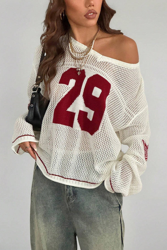 V-Neck Long Sleeve Digital Print Knit Sweater image 2