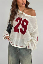 V-Neck Long Sleeve Digital Print Knit Sweater image 2
