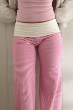 Fold Waist Stripe Knit Straight Pants image 3