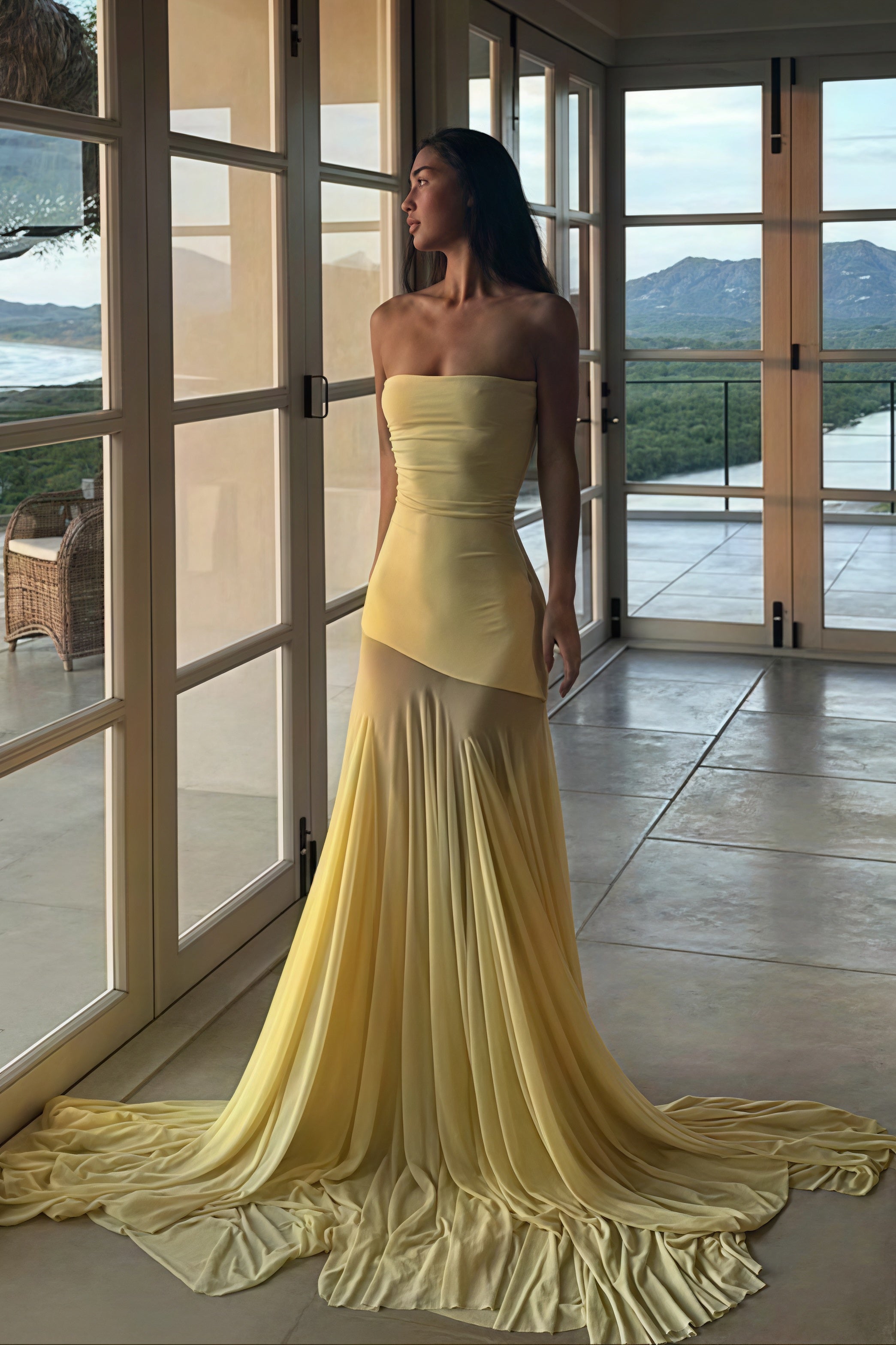 Solid Slim Patchwork Sheer Strapless Maxi Dress image 3