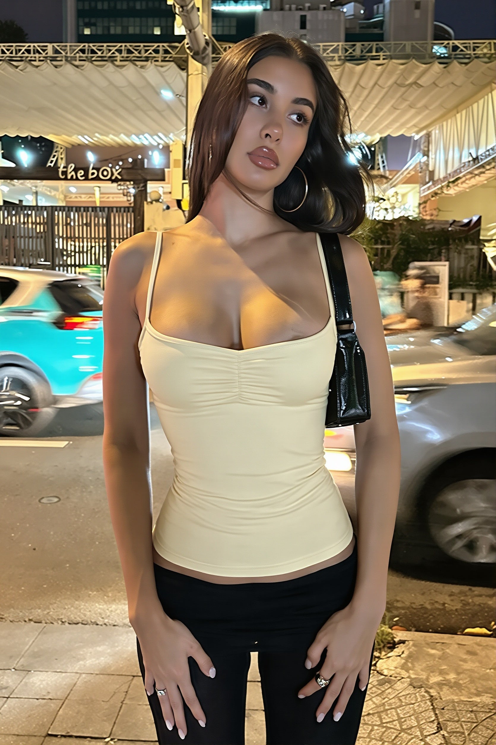 Ruched Strap Slim Fit Casual Layering Cami Top image 1