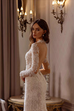 Lace Deep V Mermaid Detachable Train Wedding Dress image 3