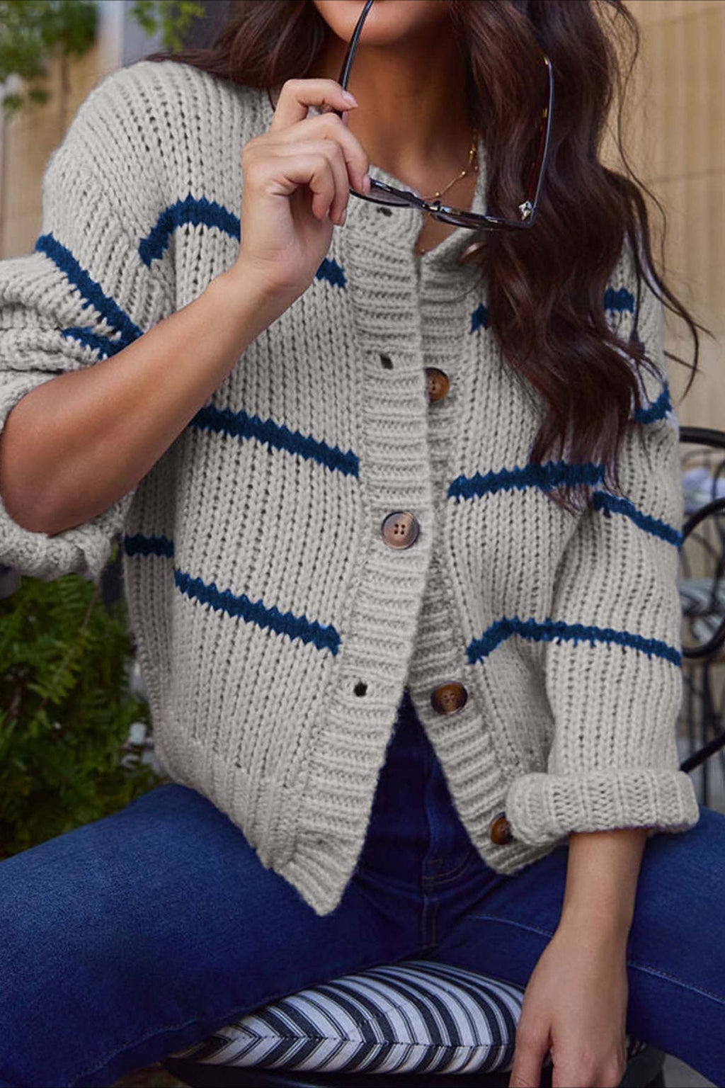 Chic Striped Relaxed Long Sleeve Knit Cardigan image 1