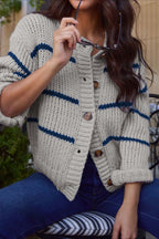 Chic Striped Relaxed Long Sleeve Knit Cardigan image 1
