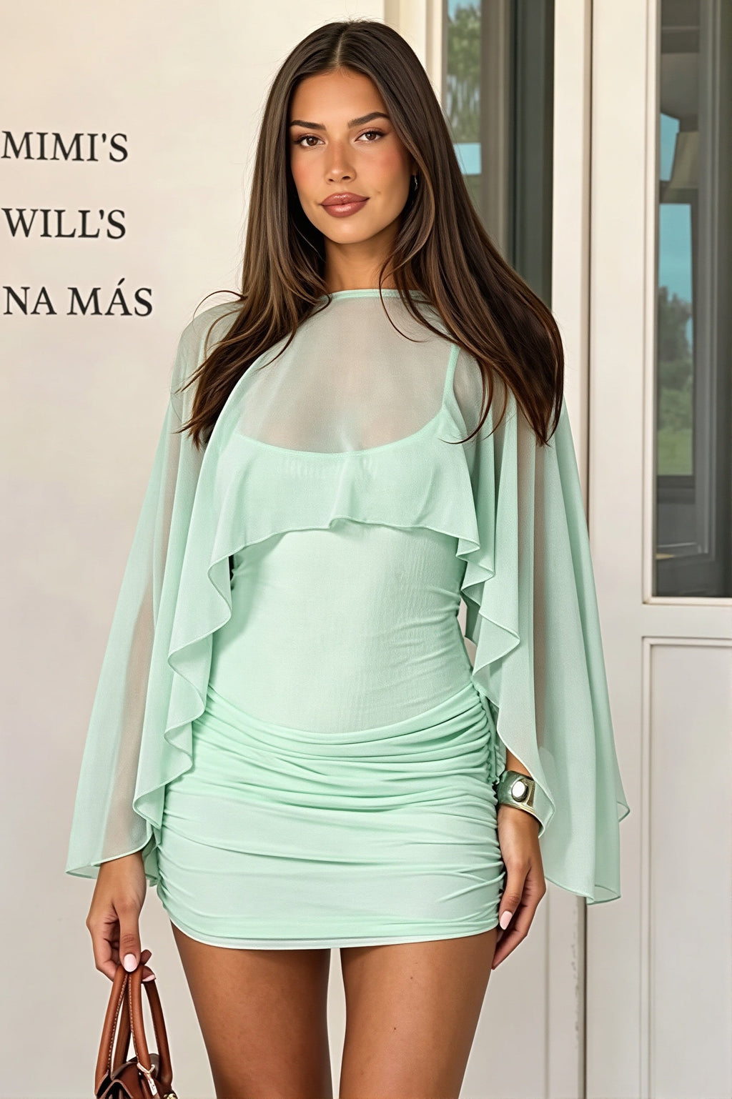 Solid Mesh Shrug Cami Mini Dress image 1
