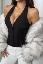 Sexy Deep V Boned Cami Zip Tie Waist Halter Top image 9