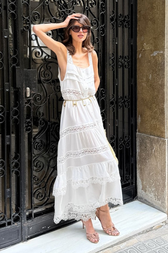 Boho Lace Patchwork Ruffle Loose Maxi Dress image 4